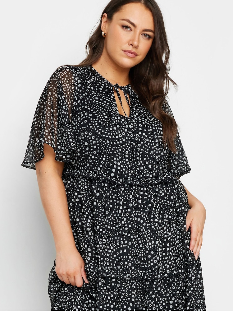 Yours Curve Black Chiffon Tiered Dress - Image 4 of 4