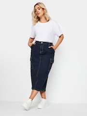 Yours Curve Blue Midaxi Cargo Pocket Stretch Denim Skirt - Image 2 of 5