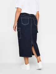 Yours Curve Blue Midaxi Cargo Pocket Stretch Denim Skirt - Image 3 of 5