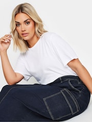 Yours Curve Blue Midaxi Cargo Pocket Stretch Denim Skirt - Image 4 of 5