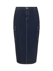 Yours Curve Blue Midaxi Cargo Pocket Stretch Denim Skirt - Image 5 of 5