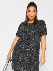 Yours Curve Luxe Sequin Hand Embellished Cold Shoulder Cape Dress - Image 2 of 6