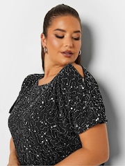 Yours Curve Luxe Sequin Hand Embellished Cold Shoulder Cape Dress - Image 6 of 6