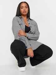 Yours Curve Black Gingham Brushed Dogtooth Shacket - Image 1 of 6
