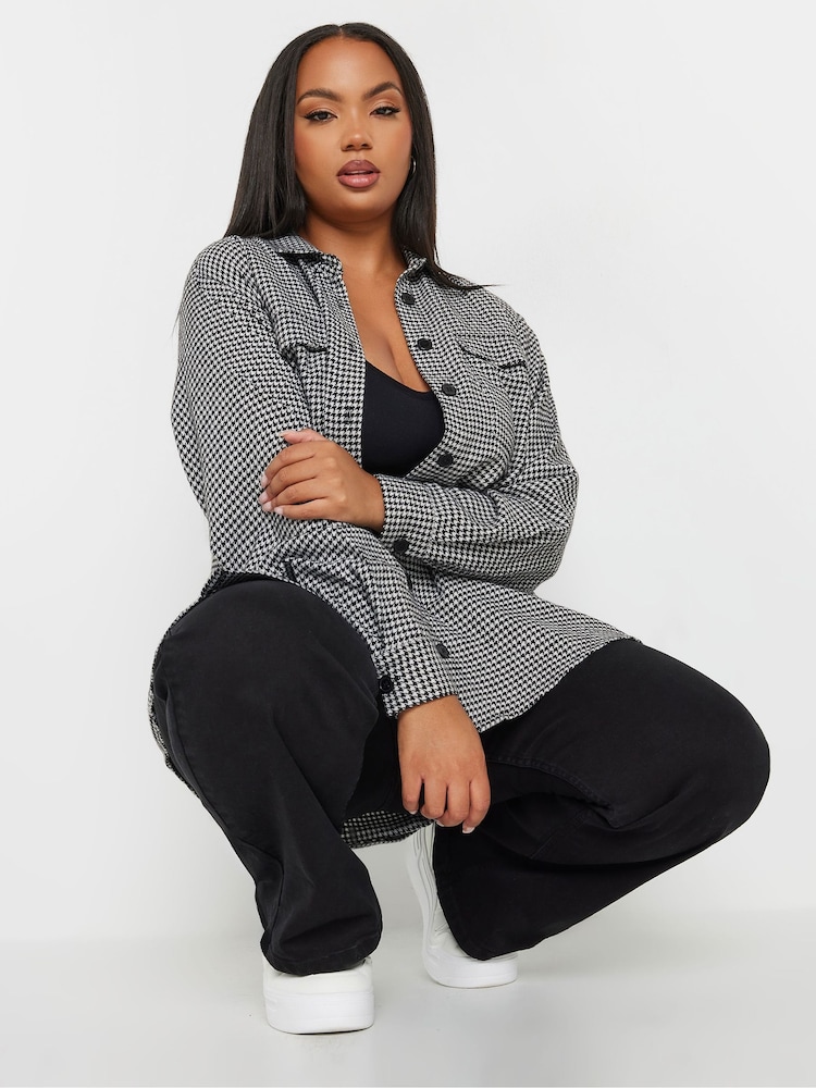 Yours Curve Black Gingham Brushed Dogtooth Shacket - Image 1 of 6