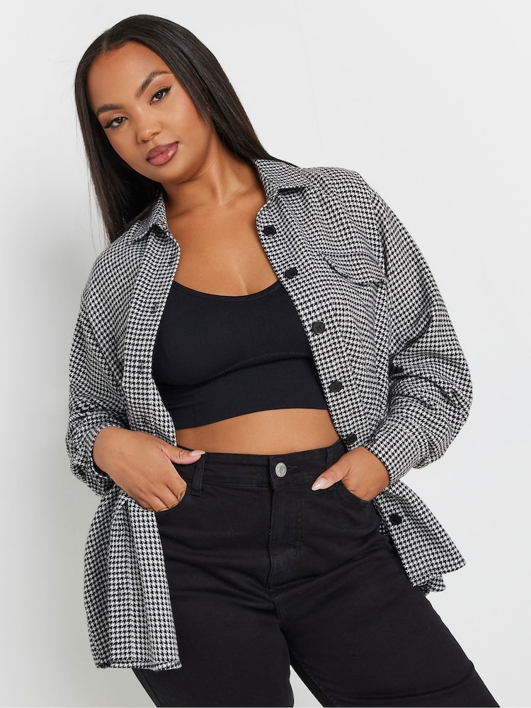 Yours Curve Black Gingham Brushed Dogtooth Shacket - Image 2 of 6