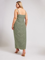 Yours Curve Green Animal Stretch Jacquard Slip Dress - Image 3 of 5