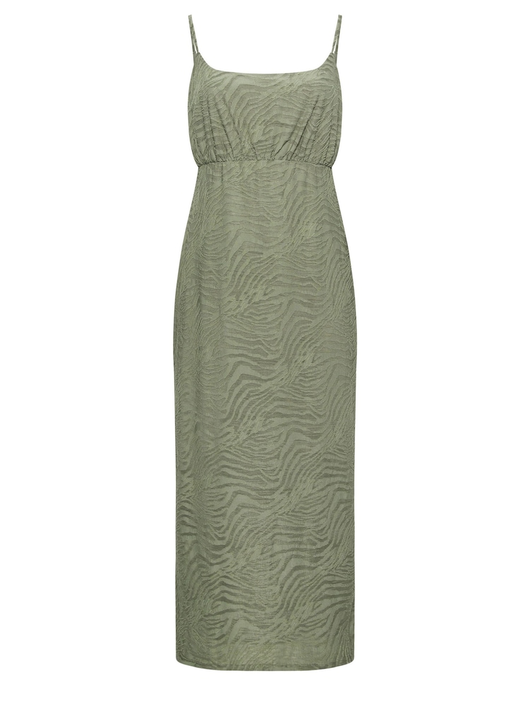 Yours Curve Green Animal Stretch Jacquard Slip Dress - Image 5 of 5