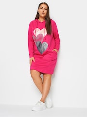Yours Curve Pink Hoodie Dress - Image 1 of 5