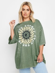 Yours Curve Green Boxy 100% Cotton T-Shirt - Image 1 of 4