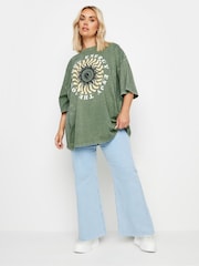 Yours Curve Green Boxy 100% Cotton T-Shirt - Image 2 of 4