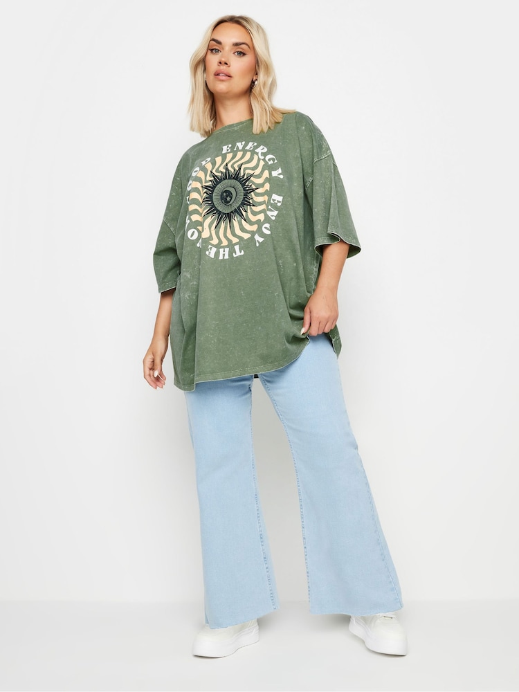 Yours Curve Green Boxy 100% Cotton T-Shirt - Image 2 of 4