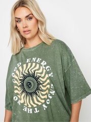 Yours Curve Green Boxy 100% Cotton T-Shirt - Image 4 of 4