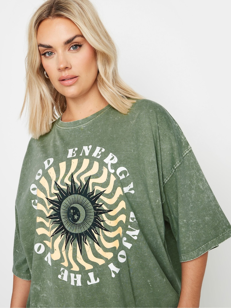 Yours Curve Green Boxy 100% Cotton T-Shirt - Image 4 of 4