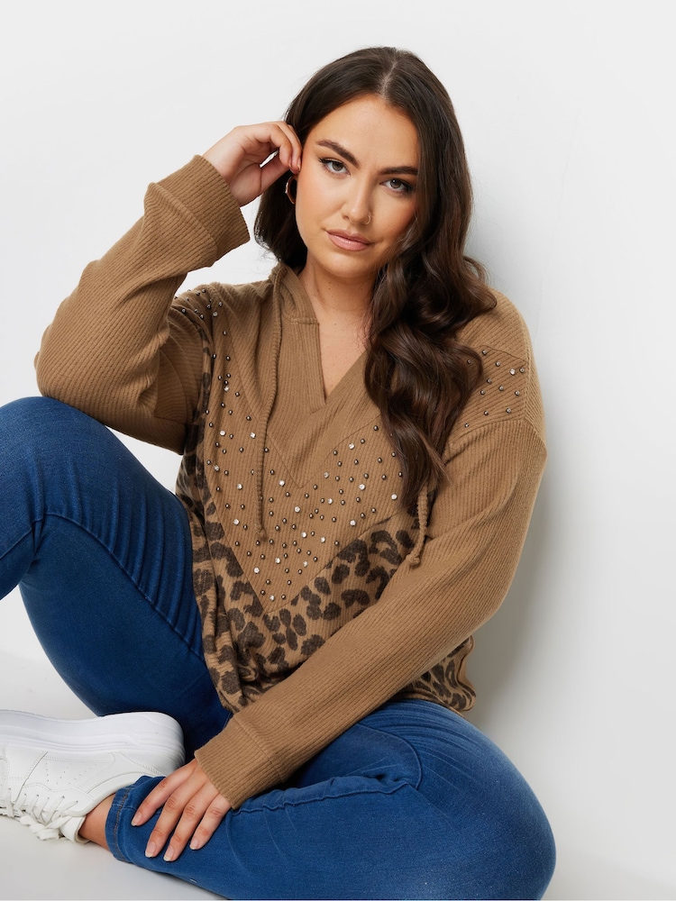 Natur - Yours Curve Animal Print Embellished Hoodie - Bild 1 von 5 Natur - Yours Curve Animal Print Embellished Hoodie - Bild 1 von 5