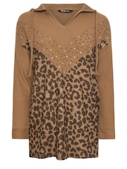 Yours Curve Natural Animal Print Embellished Hoodie - Image 5 of 5