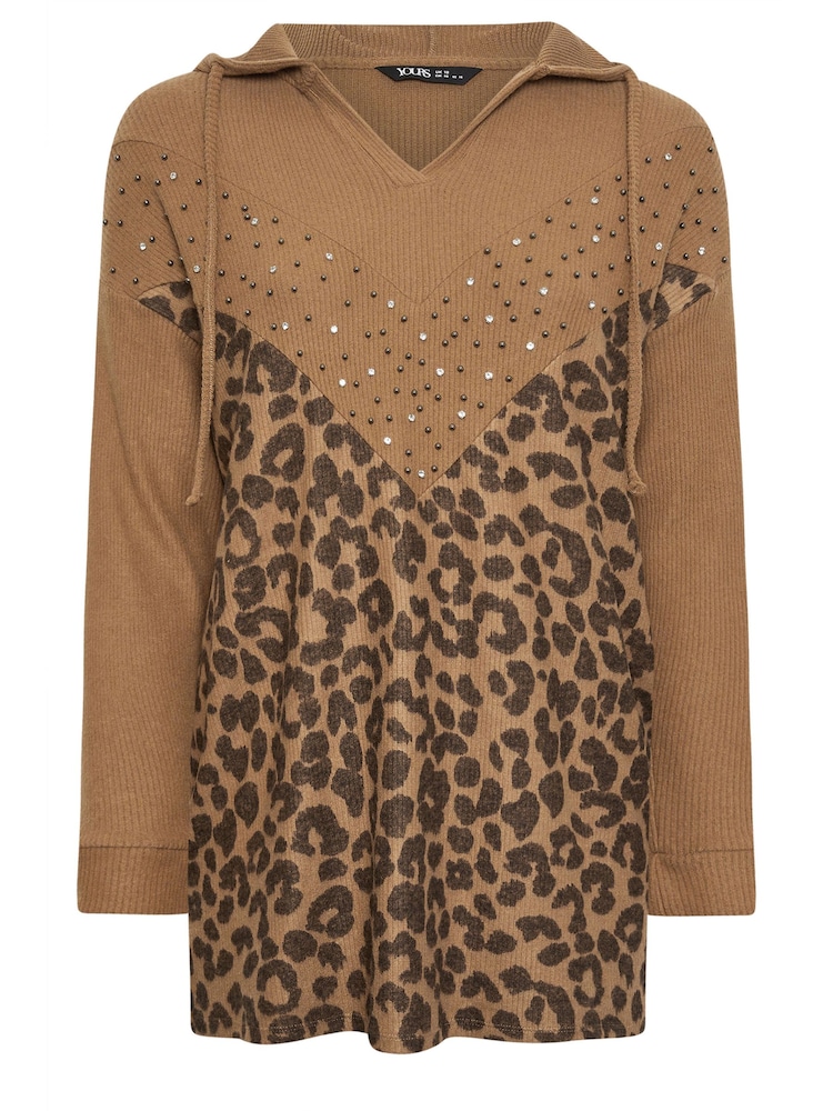 Yours Curve Natural Animal Print Embellished Hoodie - Image 5 of 5