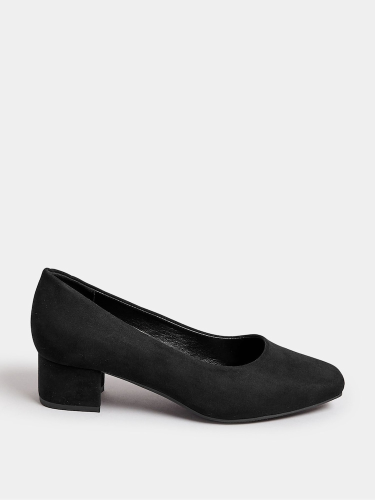 Yours Curve Black Wide Fit Faux Suede Block Heel Court Shoes In Extra Wide Fit - Image 2 of 5