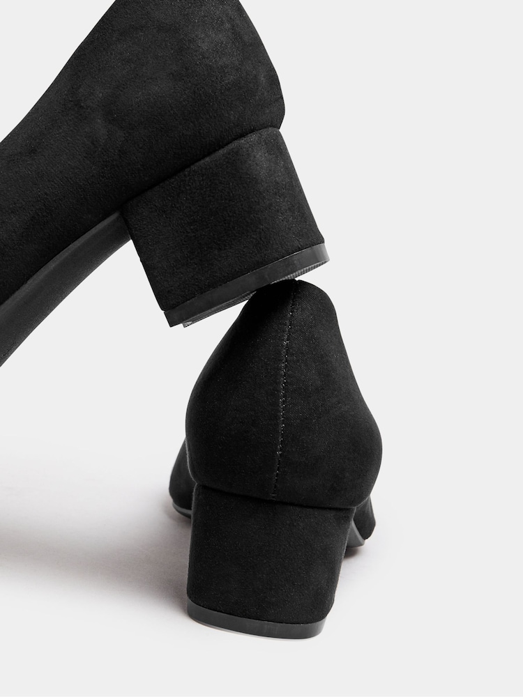 Yours Curve Black Wide Fit Faux Suede Block Heel Court Shoes In Extra Wide Fit - Image 5 of 5