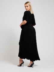 Yours Curve Black Ruffle Hem Wrap Dress - Image 3 of 5