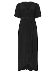 Yours Curve Black Ruffle Hem Wrap Dress - Image 5 of 5