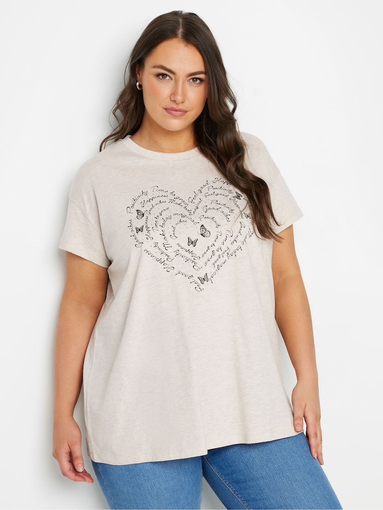 Yours Curve Natural Positivity Heart T-Shirt - Image 1 of 5