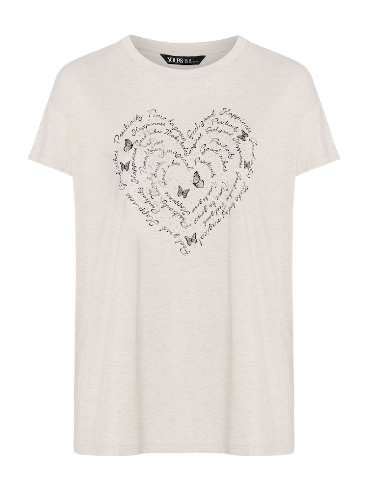 Yours Curve Natural Positivity Heart T-Shirt - Image 5 of 5