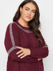 Yours Curve Red Studded Neckline Embellished Jumper - Image 1 of 5