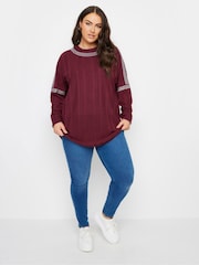 Yours Curve Red Studded Neckline Embellished Jumper - Image 2 of 5