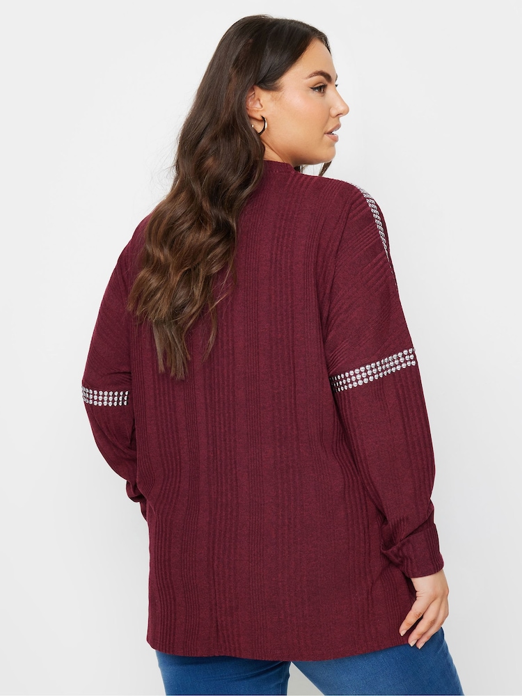 Yours Curve Red Studded Neckline Embellished Jumper - Image 3 of 5