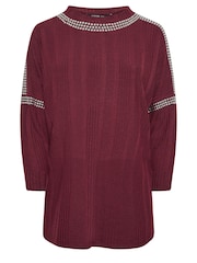 Yours Curve Red Studded Neckline Embellished Jumper - Image 5 of 5