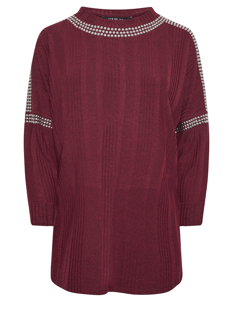 Yours Curve Red Studded Neckline Embellished Jumper - Image 5 of 5