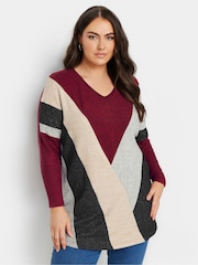 Yours Curve Red Colour Block Soft Touch Sweatshirt - Image 1 of 5