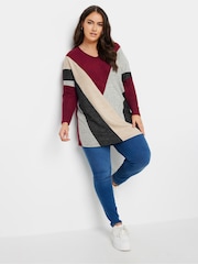 Yours Curve Red Colour Block Soft Touch Sweatshirt - Image 2 of 5