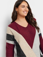 Yours Curve Red Colour Block Soft Touch Sweatshirt - Image 4 of 5