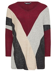 Yours Curve Red Colour Block Soft Touch Sweatshirt - Image 5 of 5