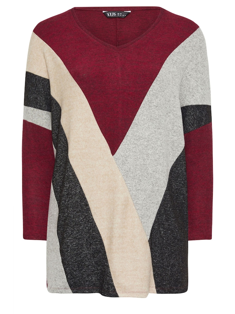 Yours Curve Red Colour Block Soft Touch Sweatshirt - Image 5 of 5