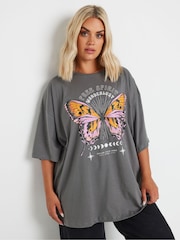 Yours Curve Grey Boxy 100% Cotton T-Shirt - Image 1 of 5