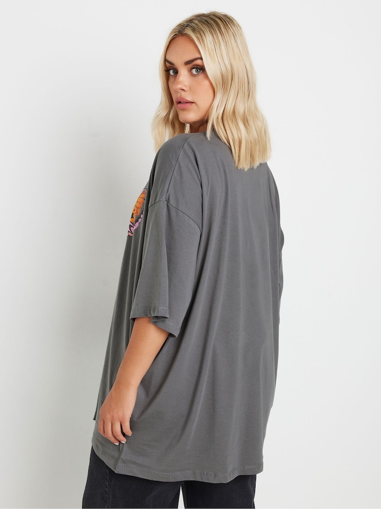 Yours Curve Grey Boxy 100% Cotton T-Shirt - Image 2 of 5