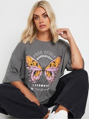 Yours Curve Grey Boxy 100% Cotton T-Shirt - Image 3 of 5