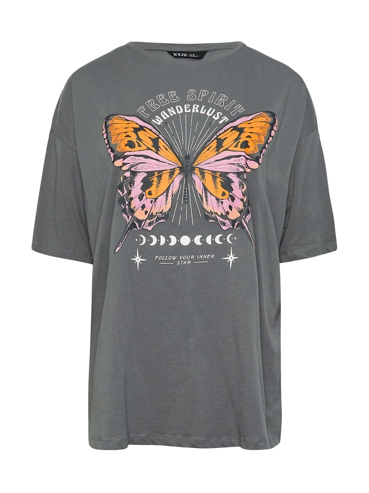 Yours Curve Grey Boxy 100% Cotton T-Shirt - Image 5 of 5