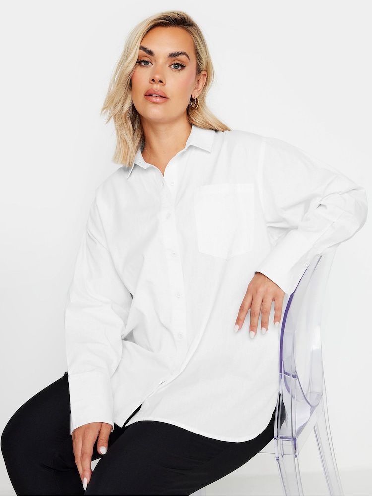 Yours Curve White Oversized 100% Cotton Shirt - Image 1 of 6