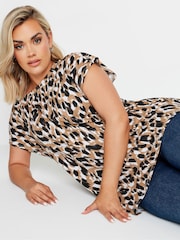 Yours Curve Natural Leopard Print Grown On Sleeve 100% Cotton T-Shirt - Image 2 of 5