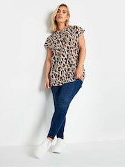 Yours Curve Natural Leopard Print Grown On Sleeve 100% Cotton T-Shirt - Image 3 of 5