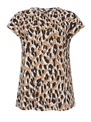 Yours Curve Natural Leopard Print Grown On Sleeve 100% Cotton T-Shirt - Image 5 of 5