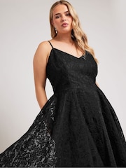 Yours Curve Black Lace High Low Prom Dress - Image 2 of 6