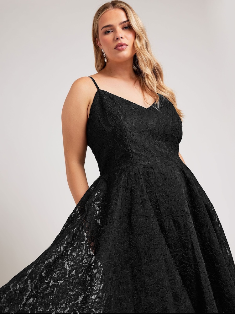 Yours Curve Black Lace High Low Prom Dress - Image 2 of 6