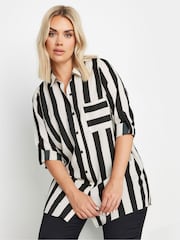 Yours Curve Black Boyfriend Stripe Shirt - Image 1 of 5