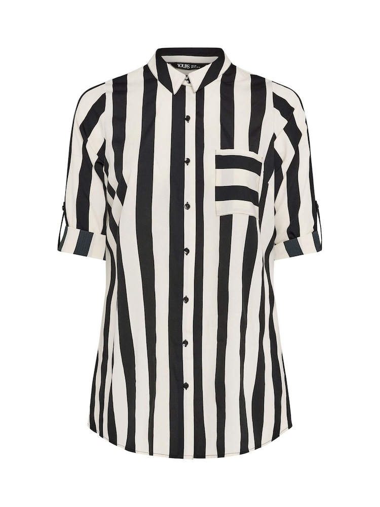 Yours Curve Black Boyfriend Stripe Shirt - Image 5 of 5