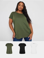 Yours Curve Black Core Basic T-Shirts 3 Pack - Image 1 of 9